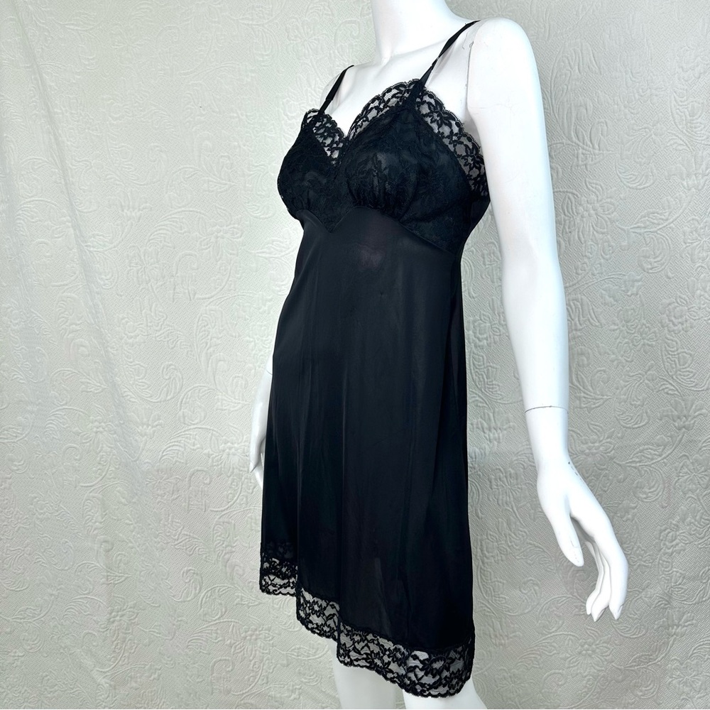Vanity Fair 1950s VTG Black Lace Tricot Chemise Slip Dress